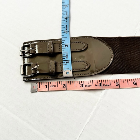 Belt Corset Stretch Double Buckle Taupe with Silver Hardware - Picture 3 of 11